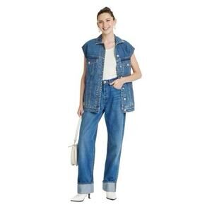 NWT Universal Thread Relaxed Denim Vest Womens M Blue 80s 100% Cotton Oversized